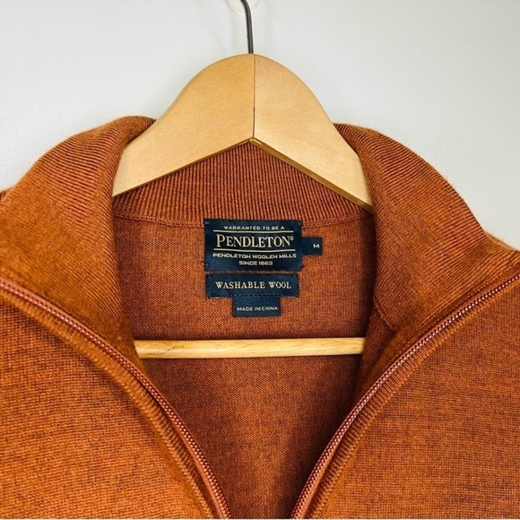 Pendleton Rust Orange 1/4 Zip Merino Wool Sweater Medium - Picture 3 of 8